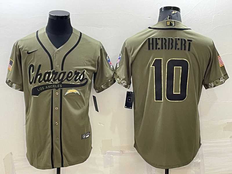 Men%27s Los Angeles Chargers #10 Justin Herbert Olive Salute to Service Cool Base Stitched Baseball Jersey->los angeles chargers->NFL Jersey